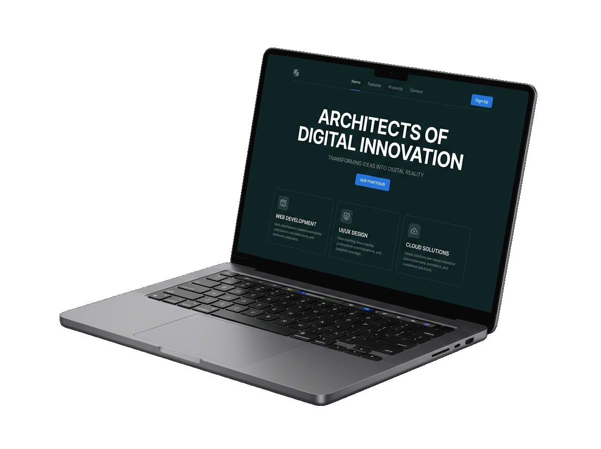 Site tecnológico e moderno exibido em notebook
